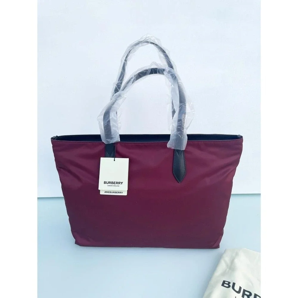 Burberry LL MD Nylon and Leather Tote Bag, in Dark Red, Made‎ in Italy